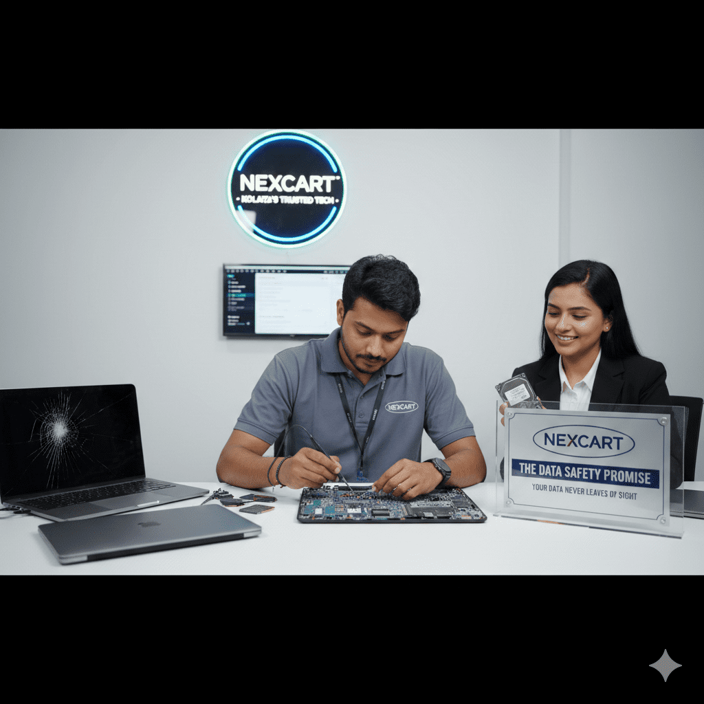 Professional laptop motherboard repair at Nexcart Kolkata service center with data safety guarantee